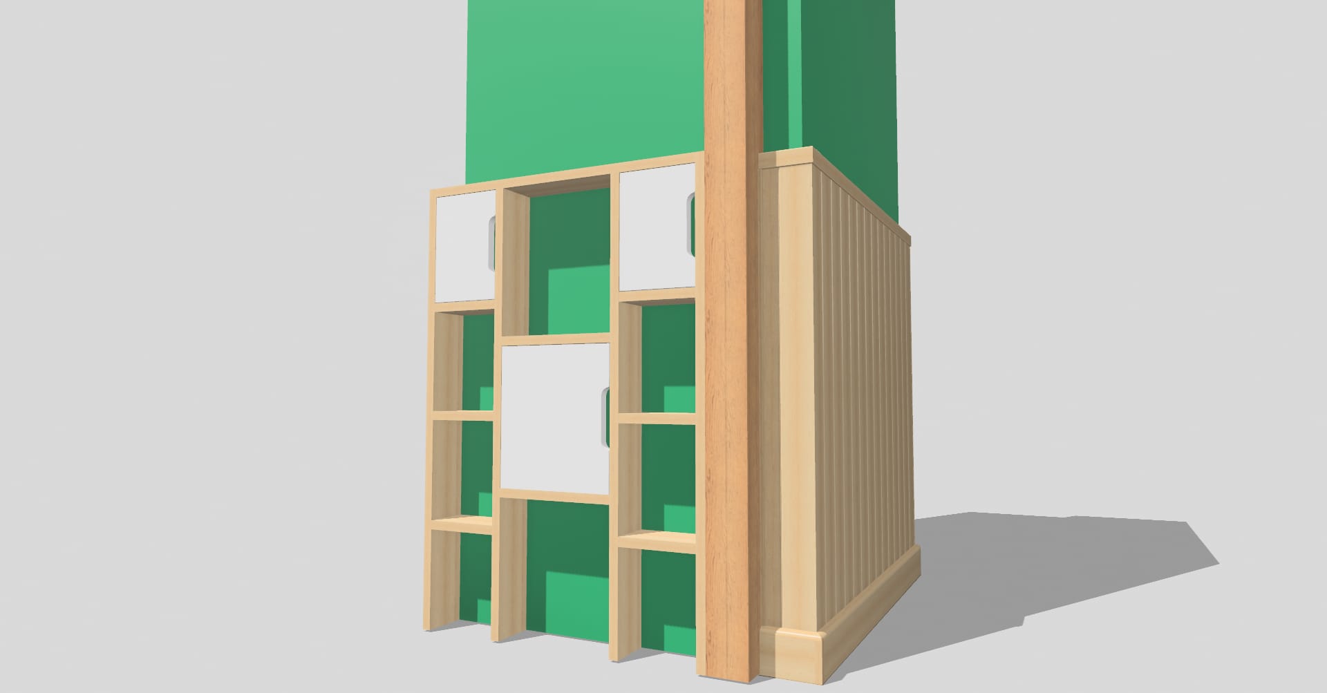 Rendu 3D d'une conception de meuble pour l'intérieur du restaurant Au Petit Bois Vert.